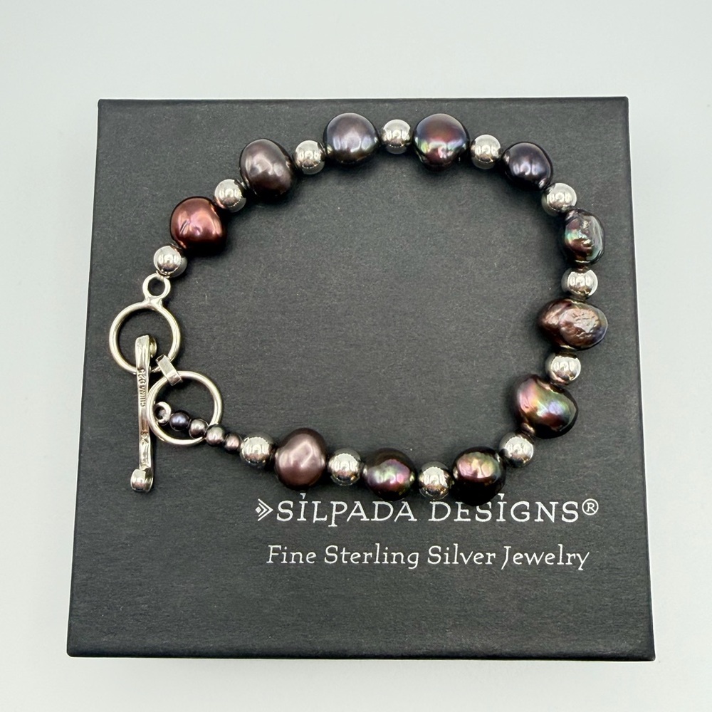 B1182 Silpada Vintage Freshwater Pearl and 925 Sterling Silver Bracelet 7 1/2-8”